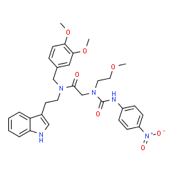 ChemSpider 2D Image | N-(3,4-Dimethoxybenzyl)-N-[2-(1H-indol-3-yl)ethyl]-N~2~-(2-methoxyethyl)-N~2~-[(4-nitrophenyl)carbamoyl]glycinamide | C31H35N5O7