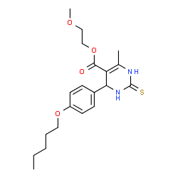 ChemSpider 2D Image | 2-Methoxyethyl 6-methyl-4-[4-(pentyloxy)phenyl]-2-thioxo-1,2,3,4-tetrahydro-5-pyrimidinecarboxylate | C20H28N2O4S