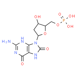 ChemSpider 2D Image | 2-Amino-9-(2-deoxy-5-O-phosphonopentofuranosyl)-7,9-dihydro-3H-purine-6,8-dione | C10H14N5O8P