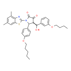 ChemSpider 2D Image | 4-[(3-Butoxyphenyl)(hydroxy)methylene]-1-(4,6-dimethyl-1,3-benzothiazol-2-yl)-5-[4-(pentyloxy)phenyl]-2,3-pyrrolidinedione | C35H38N2O5S