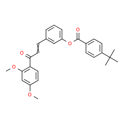 ChemSpider 2D Image | 3-[3-(2,4-Dimethoxyphenyl)-3-oxo-1-propen-1-yl]phenyl 4-(2-methyl-2-propanyl)benzoate | C28H28O5