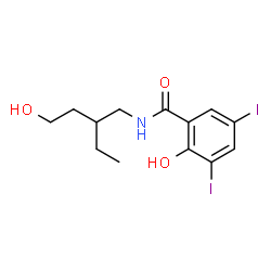 ChemSpider 2D Image | N-(2-Ethyl-4-hydroxybutyl)-2-hydroxy-3,5-diiodobenzamide | C13H17I2NO3