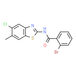 ChemSpider 2D Image | 2-Bromo-N-(5-chloro-6-methyl-1,3-benzothiazol-2-yl)benzamide | C15H10BrClN2OS