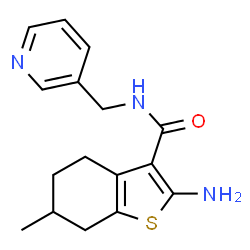 ChemSpider 2D Image | 2-Amino-6-methyl-N-(3-pyridinylmethyl)-4,5,6,7-tetrahydro-1-benzothiophene-3-carboxamide | C16H19N3OS