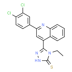 ChemSpider 2D Image | 4H-1,2,4-triazole-3-thiol, 5-[2-(3,4-dichlorophenyl)-4-quinolinyl]-4-ethyl- | C19H14Cl2N4S