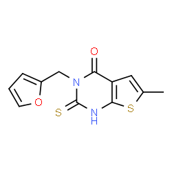 ChemSpider 2D Image | 3-(2-Furylmethyl)-6-methyl-2-sulfanylthieno[2,3-d]pyrimidin-4(3H)-one | C12H10N2O2S2