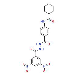 ChemSpider 2D Image | 3,5-Dinitrobenzoic acid 2-[4-[(cyclohexylcarbonyl)amino]benzoyl]hydrazide | C21H21N5O7