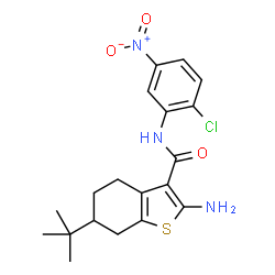 ChemSpider 2D Image | 2-Amino-6-tert-butyl-N-(2-chloro-5-nitrophenyl)-4,5,6,7-tetrahydro-1-benzothiophene-3-carboxamide | C19H22ClN3O3S