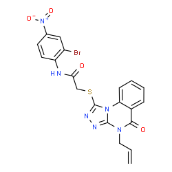 ChemSpider 2D Image | 2-[(4-Allyl-5-oxo-4,5-dihydro[1,2,4]triazolo[4,3-a]quinazolin-1-yl)sulfanyl]-N-(2-bromo-4-nitrophenyl)acetamide | C20H15BrN6O4S