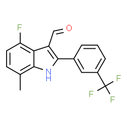 ChemSpider 2D Image | 4-Fluoro-7-methyl-2-[3-(trifluoromethyl)phenyl]-1H-indole-3-carbaldehyde | C17H11F4NO