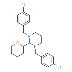 ChemSpider 2D Image | 1,3-Bis(4-chlorobenzyl)-2-(3,4-dihydro-2H-pyran-2-yl)hexahydropyrimidine | C23H26Cl2N2O