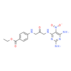 ChemSpider 2D Image | Ethyl 4-({3-[(2,6-diamino-5-nitro-4-pyrimidinyl)amino]-2-oxopropyl}amino)benzoate | C16H19N7O5