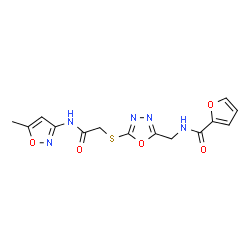 ChemSpider 2D Image | N-{[5-({2-[(5-Methyl-1,2-oxazol-3-yl)amino]-2-oxoethyl}sulfanyl)-1,3,4-oxadiazol-2-yl]methyl}-2-furamide | C14H13N5O5S