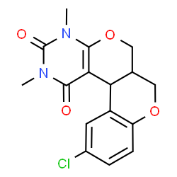 ChemSpider 2D Image | 11-Chloro-2,4-dimethyl-4,6a,7,12b-tetrahydro-1H,6H-chromeno[4',3':4,5]pyrano[2,3-d]pyrimidine-1,3(2H)-dione | C16H15ClN2O4