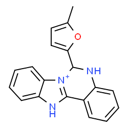 ChemSpider 2D Image | 6-(5-Methyl-2-furyl)-6,12-dihydro-5H-[3,1]benzimidazo[1,2-c]quinazolin-7-ium | C19H16N3O