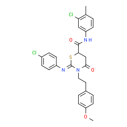 ChemSpider 2D Image | (2Z)-N-(3-Chloro-4-methylphenyl)-2-[(4-chlorophenyl)imino]-3-[2-(4-methoxyphenyl)ethyl]-4-oxo-1,3-thiazinane-6-carboxamide | C27H25Cl2N3O3S