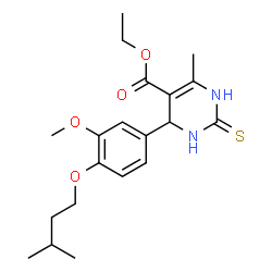 ChemSpider 2D Image | Ethyl 4-[3-methoxy-4-(3-methylbutoxy)phenyl]-6-methyl-2-thioxo-1,2,3,4-tetrahydro-5-pyrimidinecarboxylate | C20H28N2O4S