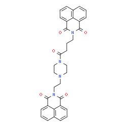 ChemSpider 2D Image | 2-(2-{4-[4-(1,3-Dioxo-1H-benzo[de]isoquinolin-2(3H)-yl)butanoyl]-1-piperazinyl}ethyl)-1H-benzo[de]isoquinoline-1,3(2H)-dione | C34H30N4O5