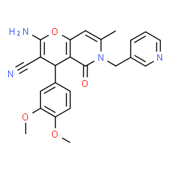 ChemSpider 2D Image | 2-Amino-4-(3,4-dimethoxyphenyl)-7-methyl-5-oxo-6-(3-pyridinylmethyl)-5,6-dihydro-4H-pyrano[3,2-c]pyridine-3-carbonitrile | C24H22N4O4