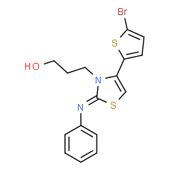 ChemSpider 2D Image | 3-[(2Z)-4-(5-Bromo-2-thienyl)-2-(phenylimino)-1,3-thiazol-3(2H)-yl]-1-propanol | C16H15BrN2OS2
