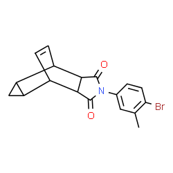 ChemSpider 2D Image | 4-(4-Bromo-3-methylphenyl)-4-azatetracyclo[5.3.2.0~2,6~.0~8,10~]dodec-11-ene-3,5-dione | C18H16BrNO2