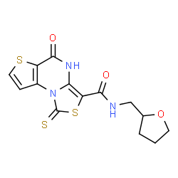 ChemSpider 2D Image | 5-Oxo-N-(tetrahydro-2-furanylmethyl)-1-thioxo-4,5-dihydro[1,3]thiazolo[3,4-a]thieno[2,3-e]pyrimidine-3-carboxamide | C14H13N3O3S3