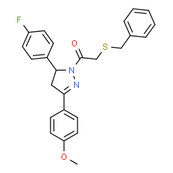 ChemSpider 2D Image | 2-(Benzylsulfanyl)-1-[5-(4-fluorophenyl)-3-(4-methoxyphenyl)-4,5-dihydro-1H-pyrazol-1-yl]ethanone | C25H23FN2O2S