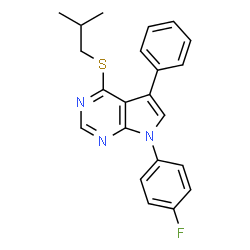 ChemSpider 2D Image | 7-(4-Fluorophenyl)-4-(isobutylsulfanyl)-5-phenyl-7H-pyrrolo[2,3-d]pyrimidine | C22H20FN3S