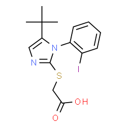 ChemSpider 2D Image | {[1-(2-Iodophenyl)-5-(2-methyl-2-propanyl)-1H-imidazol-2-yl]sulfanyl}acetic acid | C15H17IN2O2S