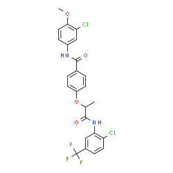 ChemSpider 2D Image | N-(3-Chloro-4-methoxyphenyl)-4-[(1-{[2-chloro-5-(trifluoromethyl)phenyl]amino}-1-oxo-2-propanyl)oxy]benzamide | C24H19Cl2F3N2O4