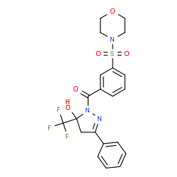 ChemSpider 2D Image | [5-Hydroxy-3-phenyl-5-(trifluoromethyl)-4,5-dihydro-1H-pyrazol-1-yl][3-(4-morpholinylsulfonyl)phenyl]methanone | C21H20F3N3O5S