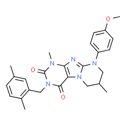 ChemSpider 2D Image | 3-(2,5-Dimethylbenzyl)-9-(4-methoxyphenyl)-1,7-dimethyl-6,7,8,9-tetrahydropyrimido[2,1-f]purine-2,4(1H,3H)-dione | C26H29N5O3