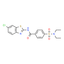 ChemSpider 2D Image | N-(6-Chloro-1,3-benzothiazol-2-yl)-4-(diethylsulfamoyl)benzamide | C18H18ClN3O3S2