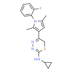 ChemSpider 2D Image | N-Cyclopropyl-5-[1-(2-fluorophenyl)-2,5-dimethyl-1H-pyrrol-3-yl]-6H-1,3,4-thiadiazin-2-amine | C18H19FN4S