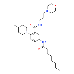 ChemSpider 2D Image | 2-(4-Methyl-1-piperidinyl)-N-[3-(4-morpholinyl)propyl]-5-(octanoylamino)benzamide | C28H46N4O3