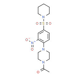 ChemSpider 2D Image | 1-{4-[2-Nitro-4-(1-piperidinylsulfonyl)phenyl]-1-piperazinyl}ethanone | C17H24N4O5S