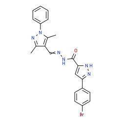 ChemSpider 2D Image | 3-(4-Bromophenyl)-N'-[(3,5-dimethyl-1-phenyl-1H-pyrazol-4-yl)methylene]-1H-pyrazole-5-carbohydrazide | C22H19BrN6O