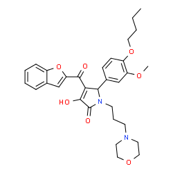 ChemSpider 2D Image | 4-(1-Benzofuran-2-ylcarbonyl)-5-(4-butoxy-3-methoxyphenyl)-3-hydroxy-1-[3-(4-morpholinyl)propyl]-1,5-dihydro-2H-pyrrol-2-one | C31H36N2O7
