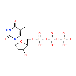 ChemSpider 2D Image | 1-[2-Deoxy-5-O-({[(phosphonatooxy)phosphinato]oxy}phosphinato)pentofuranosyl]-5-methyl-2,4(1H,3H)-pyrimidinedione | C10H13N2O14P3