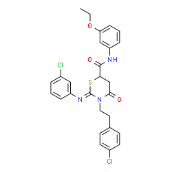 ChemSpider 2D Image | (2Z)-3-[2-(4-Chlorophenyl)ethyl]-2-[(3-chlorophenyl)imino]-N-(3-ethoxyphenyl)-4-oxo-1,3-thiazinane-6-carboxamide | C27H25Cl2N3O3S