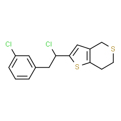 ChemSpider 2D Image | 2-[1-Chloro-2-(3-chlorophenyl)ethyl]-6,7-dihydro-4H-thieno[3,2-c]thiopyran | C15H14Cl2S2