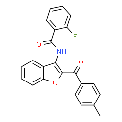 ChemSpider 2D Image | 2-Fluoro-N-[2-(4-methylbenzoyl)-1-benzofuran-3-yl]benzamide | C23H16FNO3