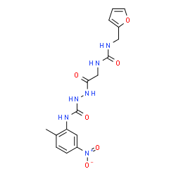 ChemSpider 2D Image | 2-({[(2-Furylmethyl)carbamoyl]amino}acetyl)-N-(2-methyl-5-nitrophenyl)hydrazinecarboxamide | C16H18N6O6