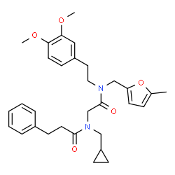 ChemSpider 2D Image | N-(Cyclopropylmethyl)-N-(2-{[2-(3,4-dimethoxyphenyl)ethyl][(5-methyl-2-furyl)methyl]amino}-2-oxoethyl)-3-phenylpropanamide | C31H38N2O5