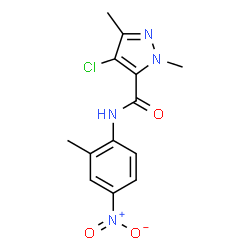 ChemSpider 2D Image | 4-Chloro-1,3-dimethyl-N-(2-methyl-4-nitrophenyl)-1H-pyrazole-5-carboxamide | C13H13ClN4O3