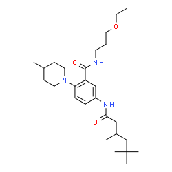 ChemSpider 2D Image | N-(3-Ethoxypropyl)-2-(4-methyl-1-piperidinyl)-5-[(3,5,5-trimethylhexanoyl)amino]benzamide | C27H45N3O3