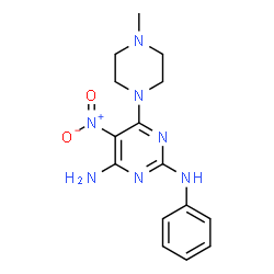 ChemSpider 2D Image | 6-(4-Methyl-1-piperazinyl)-5-nitro-N~2~-phenyl-2,4-pyrimidinediamine | C15H19N7O2