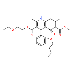 ChemSpider 2D Image | 3-(2-Ethoxyethyl) 6-methyl 4-(2-butoxyphenyl)-2,7-dimethyl-5-oxo-1,4,5,6,7,8-hexahydro-3,6-quinolinedicarboxylate | C28H37NO7