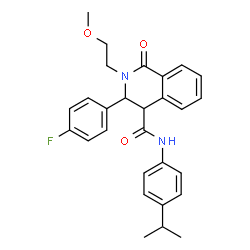 ChemSpider 2D Image | 3-(4-Fluorophenyl)-N-(4-isopropylphenyl)-2-(2-methoxyethyl)-1-oxo-1,2,3,4-tetrahydro-4-isoquinolinecarboxamide | C28H29FN2O3