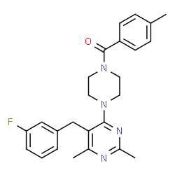 ChemSpider 2D Image | {4-[5-(3-Fluorobenzyl)-2,6-dimethyl-4-pyrimidinyl]-1-piperazinyl}(4-methylphenyl)methanone | C25H27FN4O